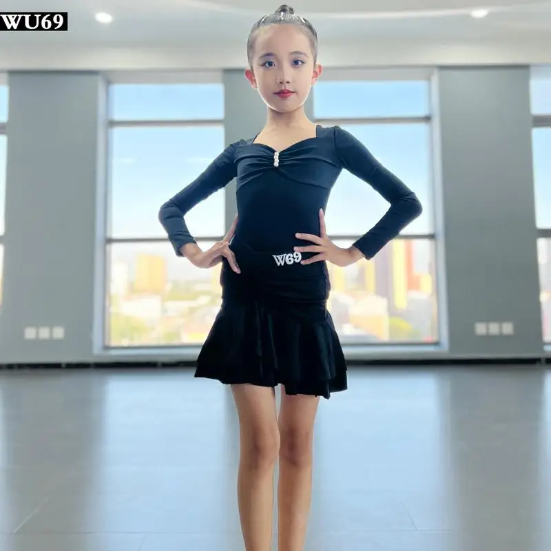 Robe de danse latine d'automne et d'hiver, robe d'entraînement avancé pour femmes et enfants, ensemble de robe de danse professionnelle pour enfants
