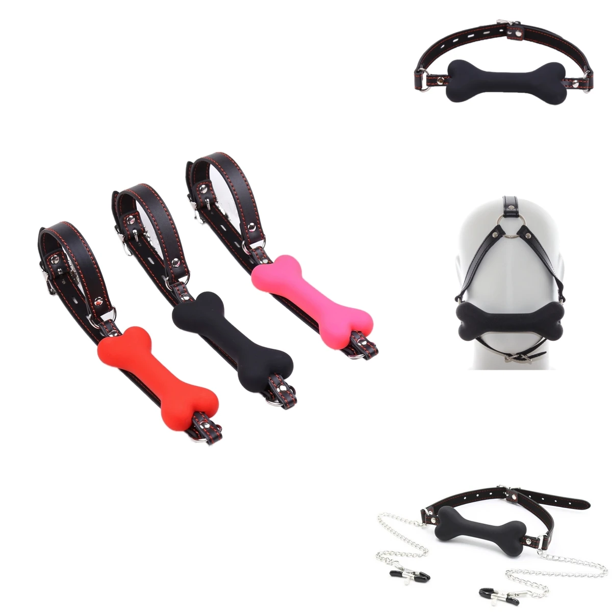 

VaHppy Gag Silicone Dog Bone Masks Nipple Clips SM BDSM Sex Toys Couple Games Role Play Mouth Plugs Queen Conditioning Forced