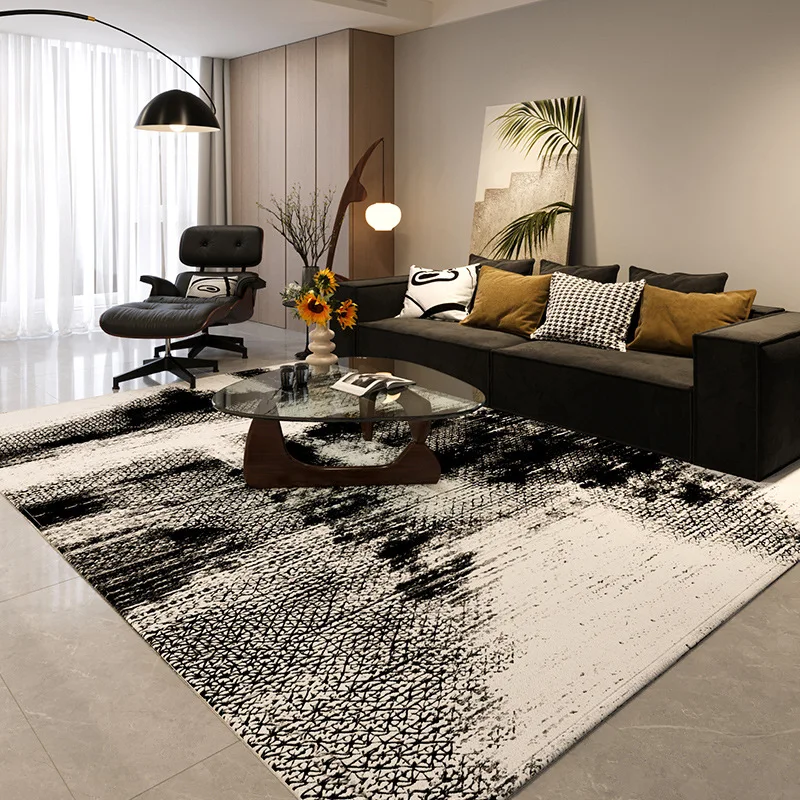 

Black White Geometric Carpet Living Room Decoration Non-Slip High Density Carpet for Modern Living Room Bedroom Office Decor