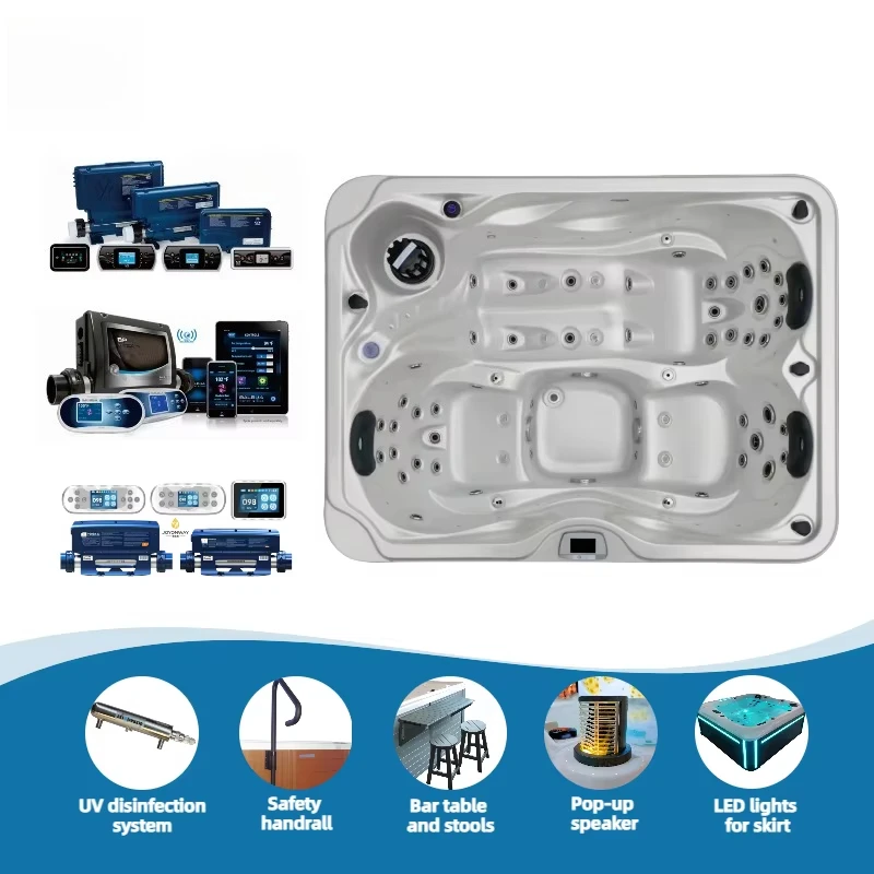 Manufacturer Acrylic 25mm Insulation whirlpool Tub Massage Bathtub for 3 Person Outdoor Hot Tub Jacuzzier Spa with 64 Jets