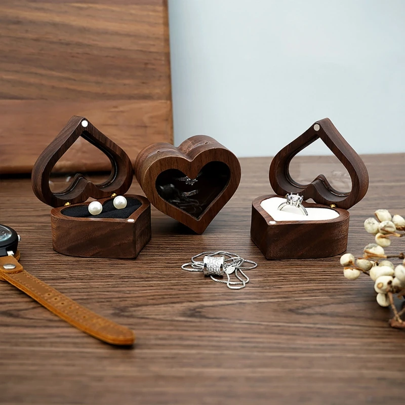 Intercambio bodas, par organizador anillos, gema diamante, corazón amor, caja madera para anillos, envío