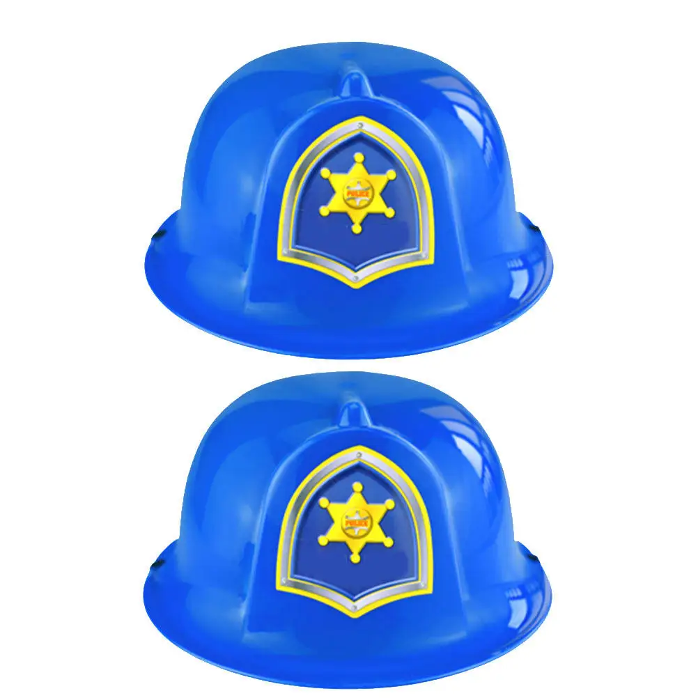2Pcs Kids Safety Simulation Police Hats Role-Play Cosplay Props Construction Hard Hat Educational Gift for Children - view 4