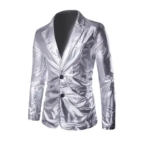 Glansig herrkostym med het stämpling, slim fit, 2-delad enfärgad, glansig festkostym, guld, silver, svart, herrkostym, kavaj och byxor 10 best sales glänsande herrkostym - №9