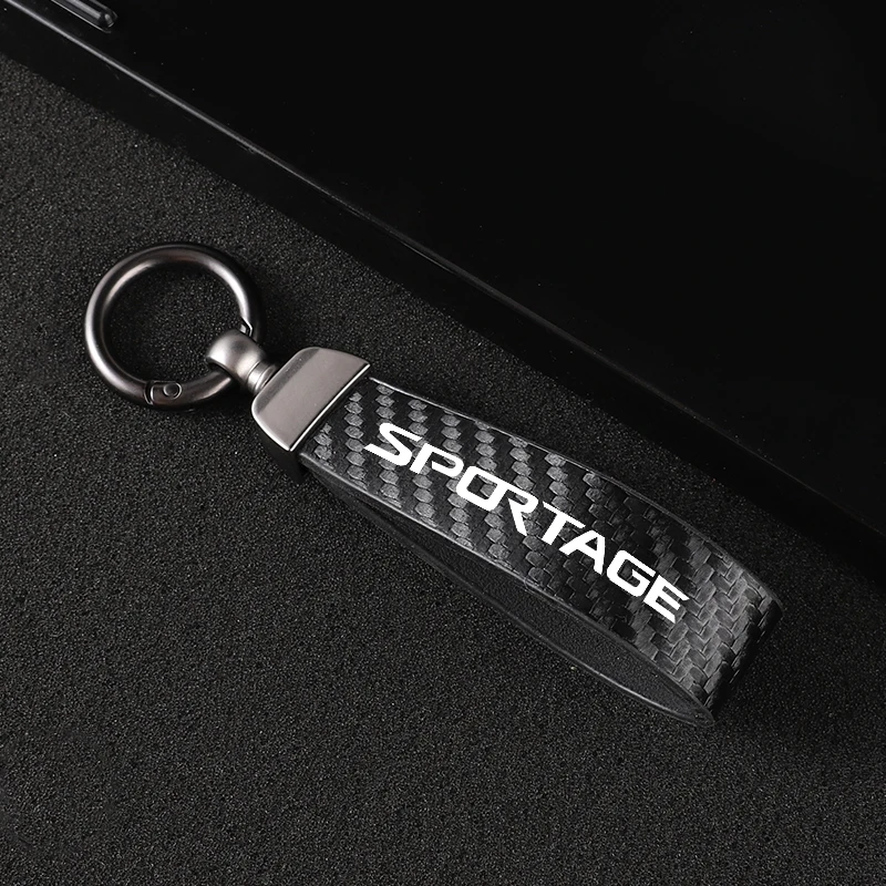 Car Carbon Fiber Leather Rope Keychain Key Ring for Kia Sportage Car Accessories