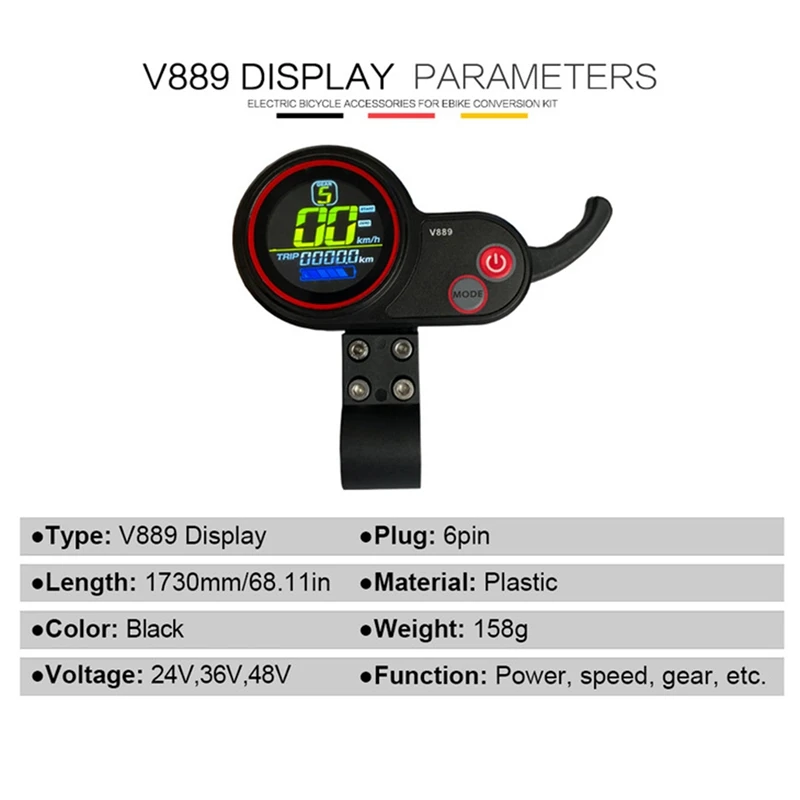 1 pz Ebike Controller 36V/48V 750W 1000W 30A Brushless con V889 LCD Display a colori strumento regolatore di velocità del motore