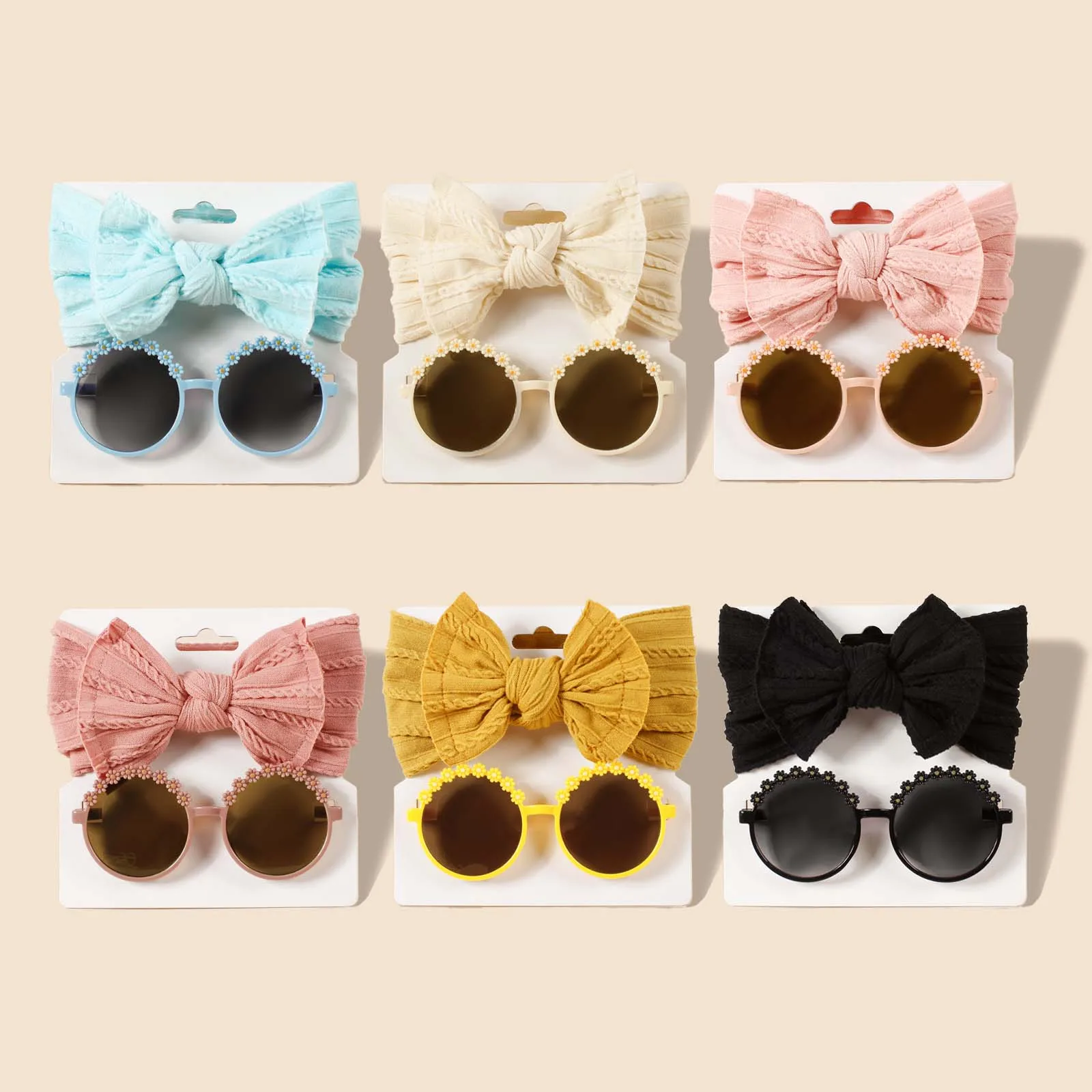 2pc Baby Daisy Flower Sunglasses With Elastic Nylon Headband Baby Boy Girl Picnic Eye Headwear Beach Seaside Metal Sun Glasses