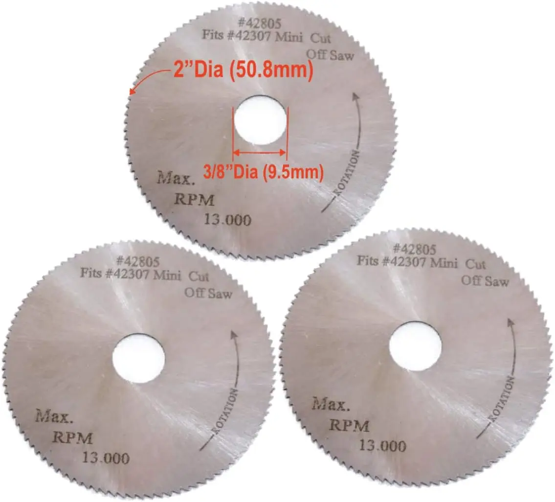 

3-Piece 2" HSS Saw Blade Set for Mini Miter Cut-Off Saws, 100T, 3/8" Arbor