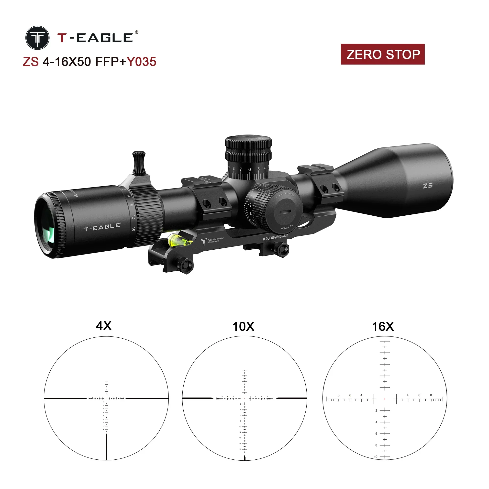 T-EAGLE ZS 4-16x50 FFP Tactical Scope With Zero Stop Riflescope For Hunting 1/10 MRAD Lunetas FFP Airgun Sight Fit .PCP.308 AR15
