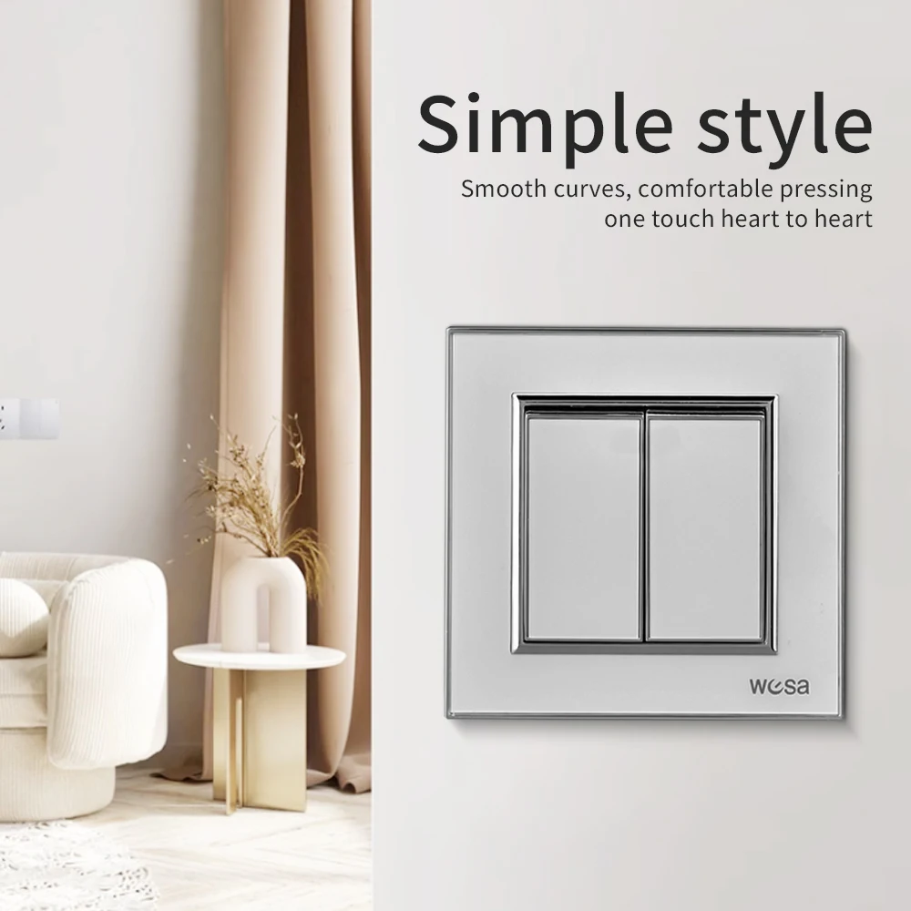 الأبيض لوحة أكريليك الجدار الروك التبديل 16A التيار المتناوب الكلاسيكية الاتحاد الأوروبي القياسية 2 عصابة 1 طريقة 250 فولت لهب زر مفتاح الإضاءة تشغيل/إيقاف #3