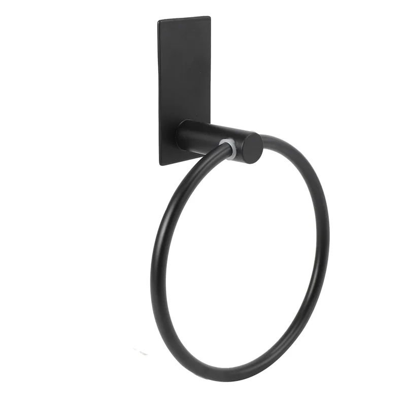 Y51A-Towel Ring/Hand Towel Holder - Self Adhesive Round Towel Rack Black Hand Towel Bar For Bathroom, Stainless Steel