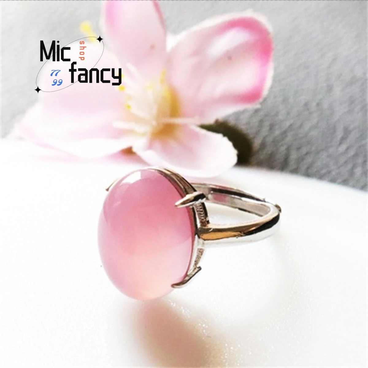 S925 Silver Lnlaid Natural Authentic Pink Chalcedony Agate Ring Fine Jewelry Sweet Romantic Simple Generous Gift Female Boutique