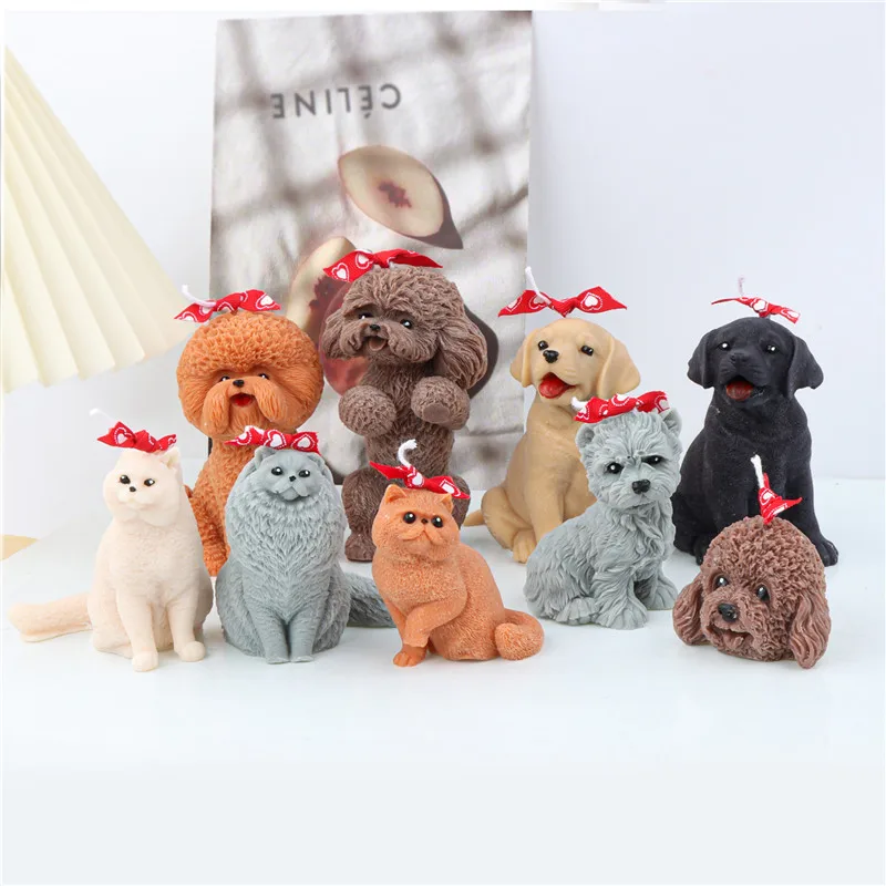 3D Puppy Silicone Candle Mold Cute Cat Golden Retriever Aromatherapy Plaster Mold Animal Ice Cube Candle Making Kit