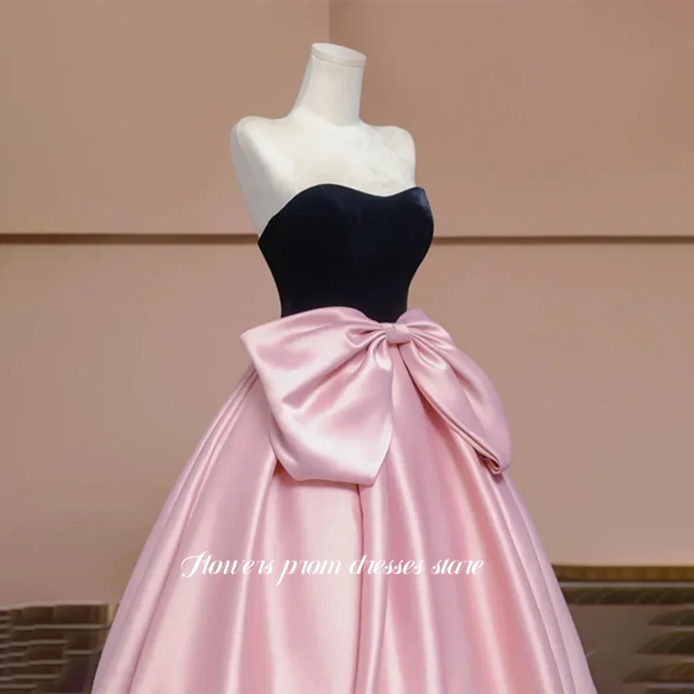 花柄 A ライン イブニングドレス ビッグリボン付き サテン パーティードレス 恋人 セレブ ガラドレス 女性用 カスタマイズ可能