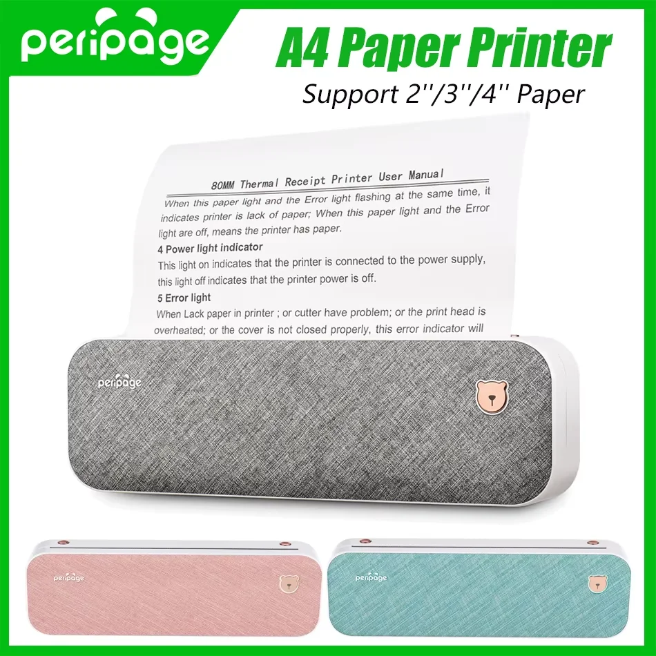 PeriPage A4-Papierdrucker, tragbarer USB-Bluetooth-Wireless-Thermotransferdrucker, unterstützt