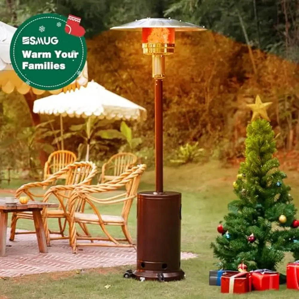 Propane Heater Outdoor with Wheels 48000 BTU Patio Heaters Camping Backyard Deck Porch Solid Safety Double-Layer Stainless Steel