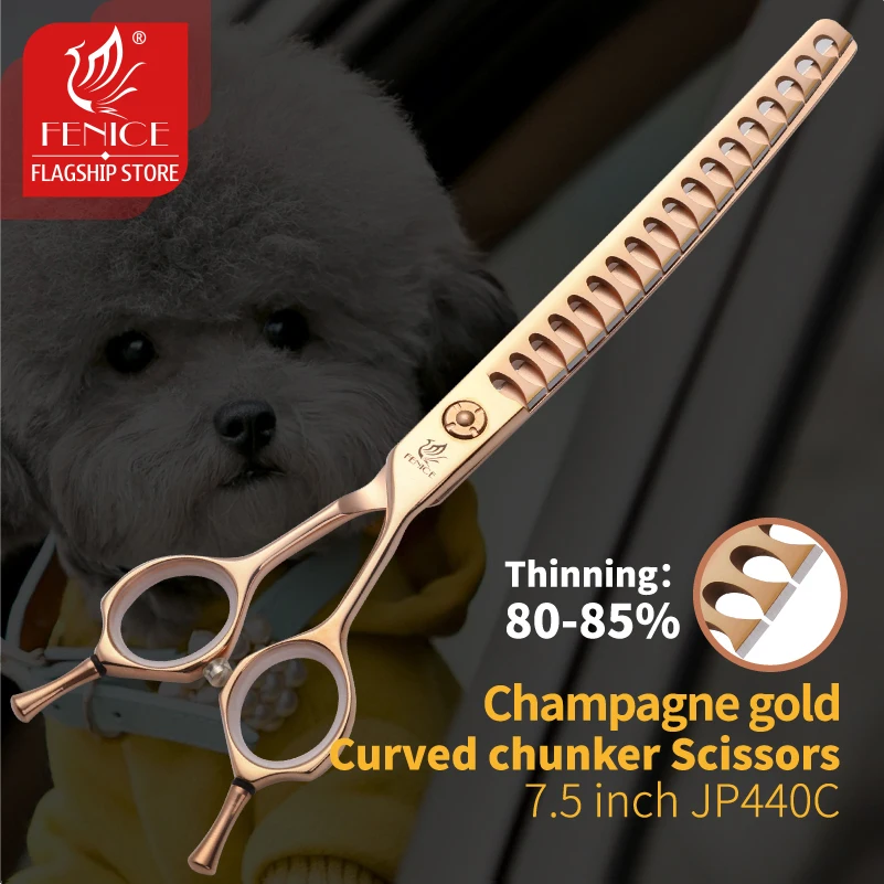 Fenice 7.0/7.5inch Dog Grooming Curved Chunker Scissors Professinoal Dog Shears Champagne JP440C Pet Items Dogs Accesories