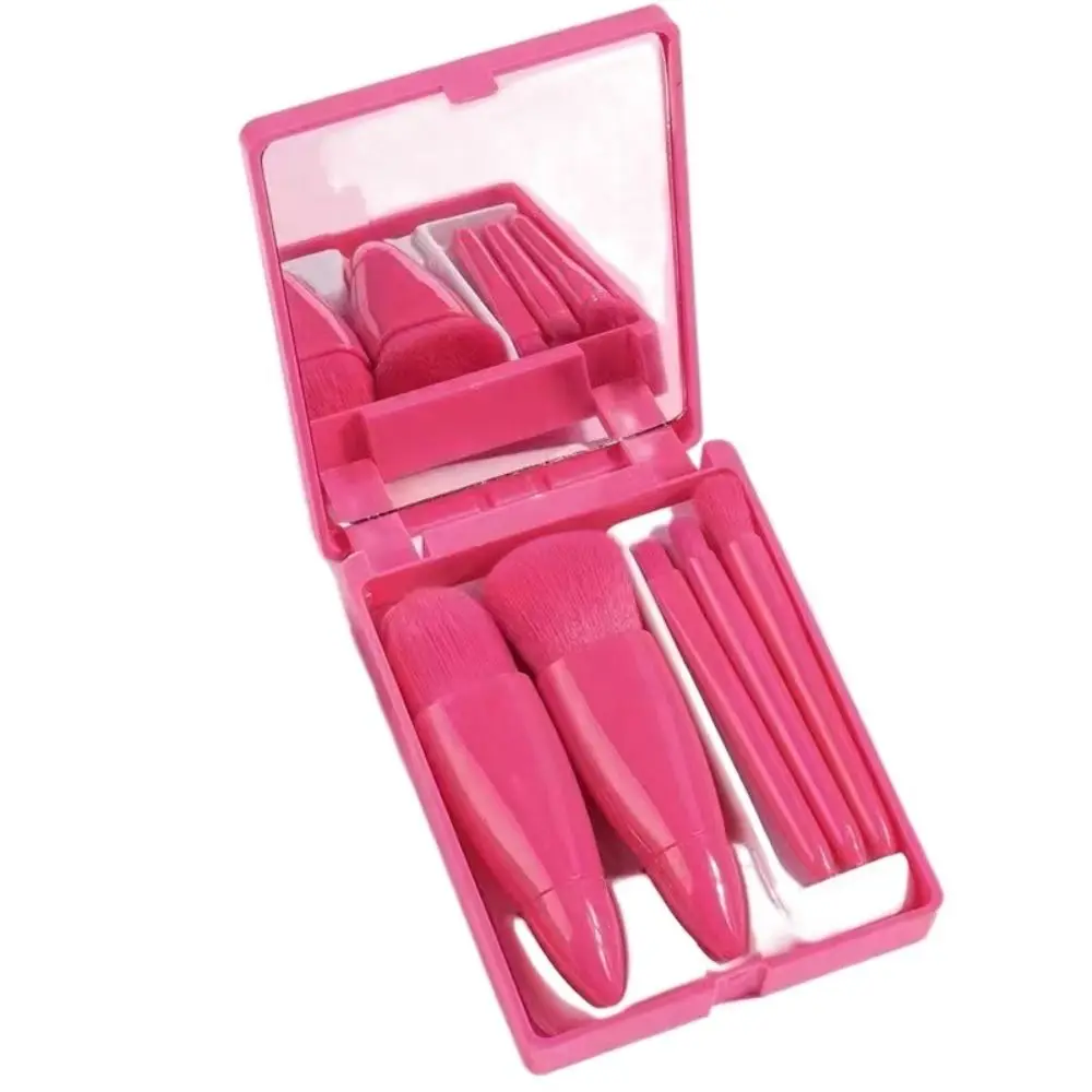 Ensemble de Mini pinceaux de maquillage pour poudre libre, 5 pièces, avec boîte à miroir, en Fiber douce, pour sourcils, Eyeliner, surligneur, Blush