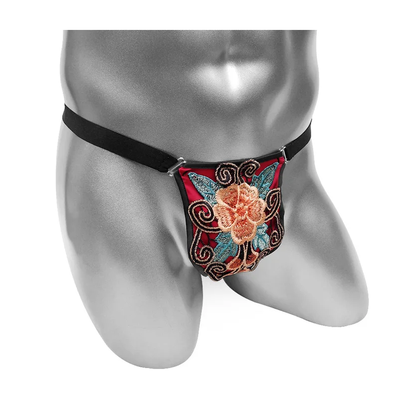 

Sexy Bikini Men Thong Underwear Embroidery T Back High Elastic Waist Gay Lingerie Sissy Panties Fashion Hot Underpants