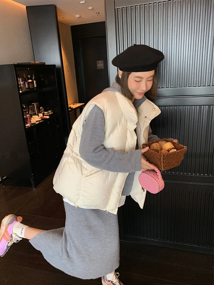 

Korean Sle Casual Pure Color Loose Faionable Winter down Vest 2025 New Arrival Ele oulder Pad Vest Coat