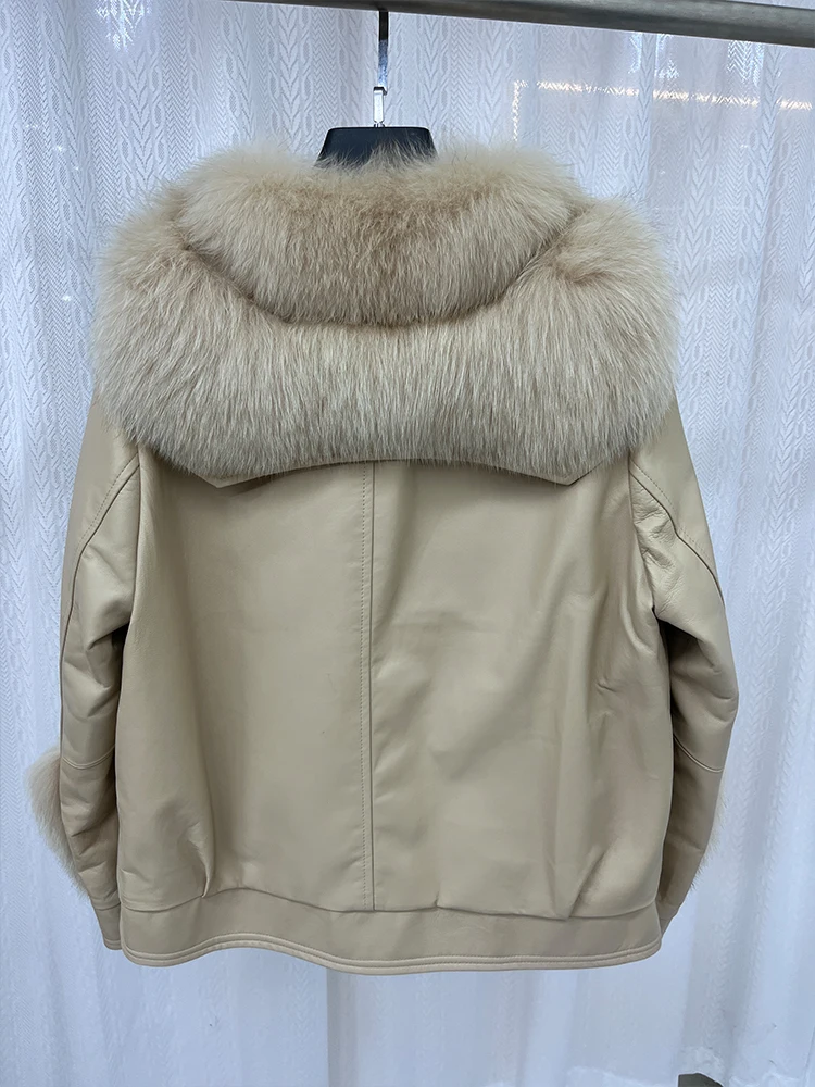 2024 New Winter Natural Fox Fur Coat Jacket Women Goose Down Jacket Real Genuine Leather Luxury Thick Warm Female Coats