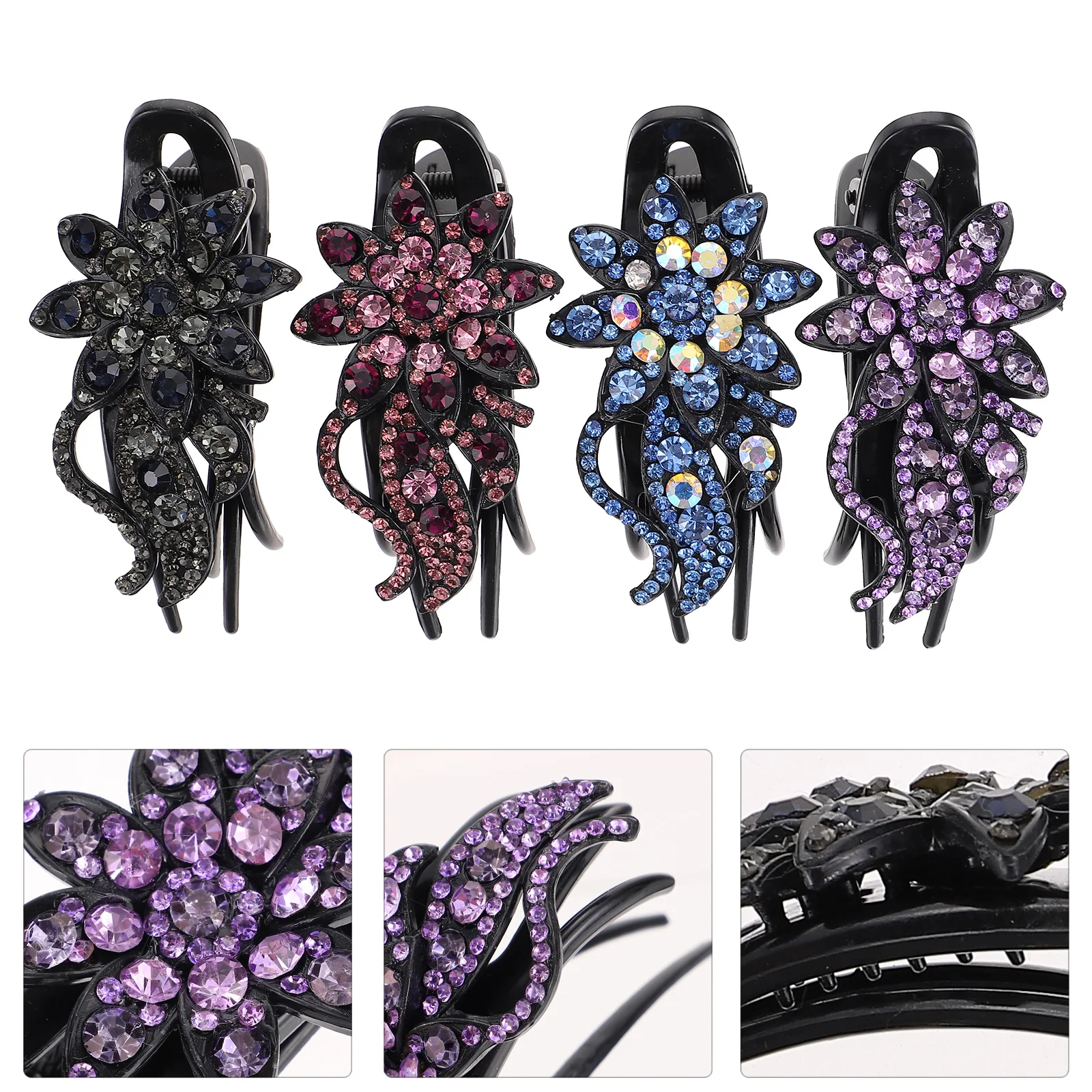 4 قطعة مشبك شعر منقار البط كليب زهرة حجر الراين ذيل حصان حامل غير تالف إكسسوارات الشعر للنساء الفتيات ارتداء اليومي