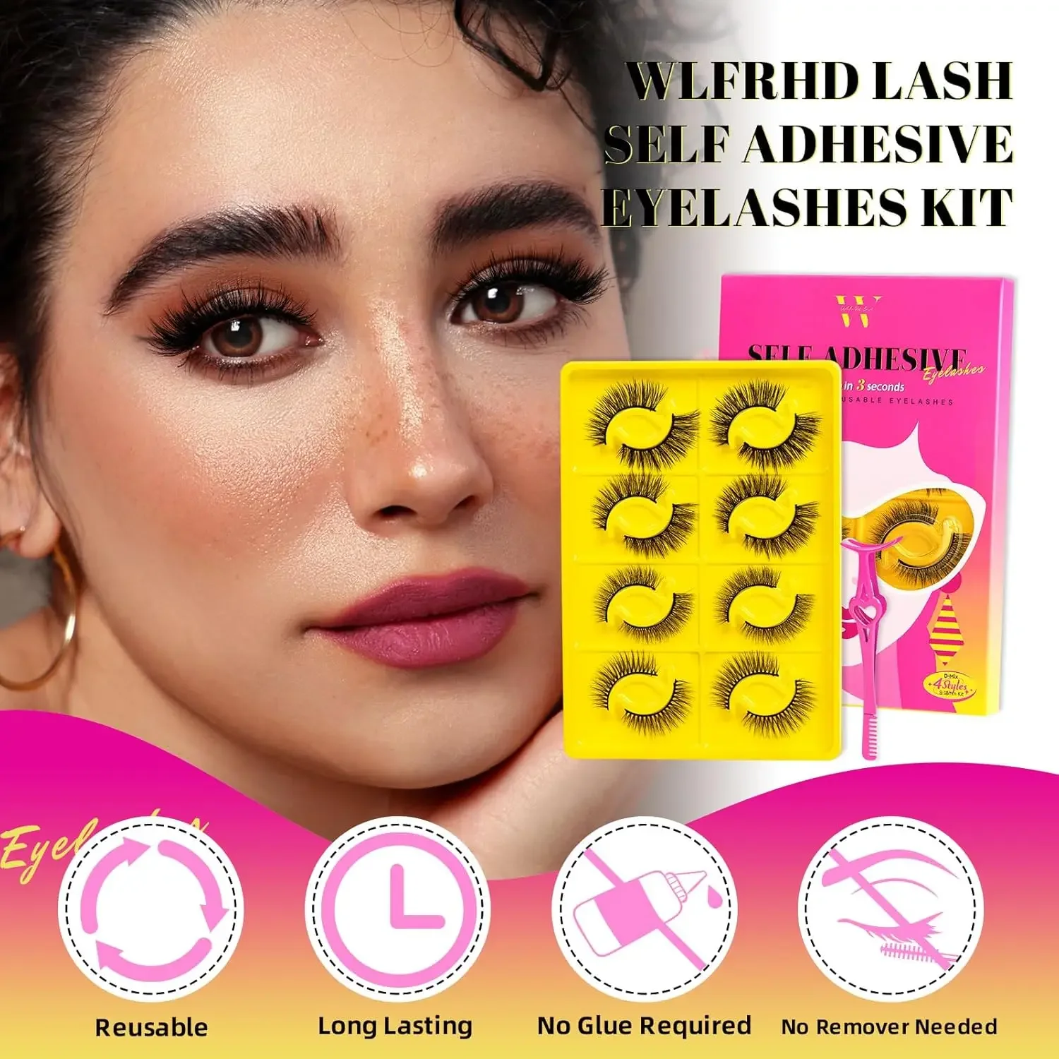 Amzgirl Lash 8 paires de faux cils grappes de cils cils adhésifs réutilisables sans colle nécessaire kit de Mix8-18mm D Curl