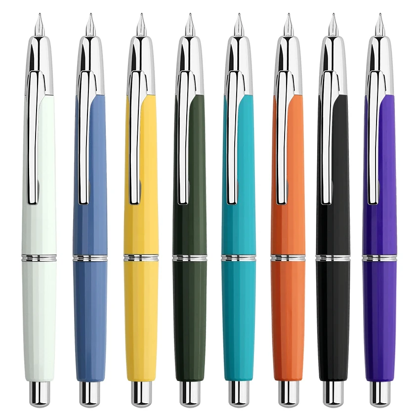 MAJOHN A2 Press Resin Fountain Pen Silver Clip Retractable EF Nib Conv...