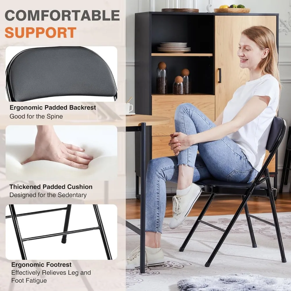 4 عبوات من الكراسي القابلة للطي، مبطنة بالجلد، إطار معدني قوي، سهلة الطي وتخزين للاستخدام الداخلي والخارجي #4