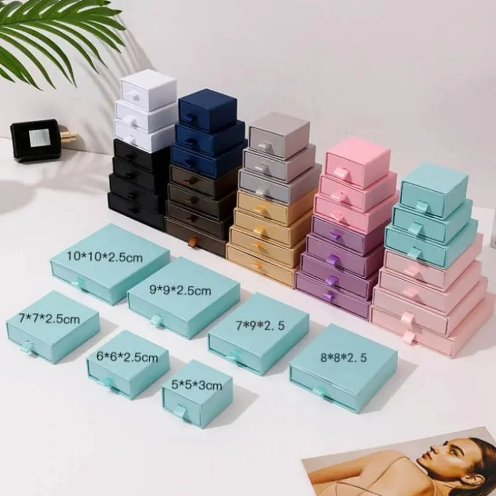 500pcs/Lot Wholesale Luxury Grey Board Rigid Paper Drawer Box Custom Logo Gift Cosmetic Retail Packaging Jeweley Gifts Display