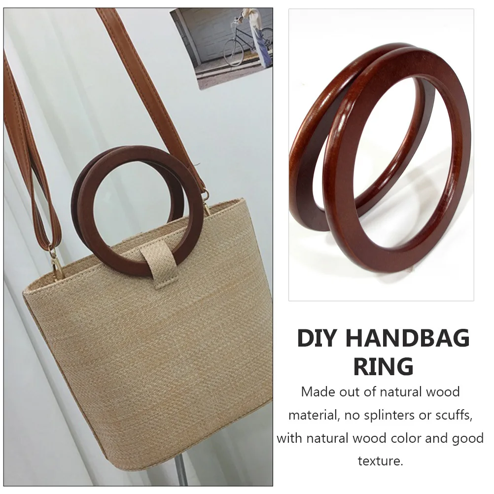 

2Pcs Wooden Ring Handles Natural Round Smooth Surface Handbag Circles DIY Purse Accessories Straw Bag Replacement