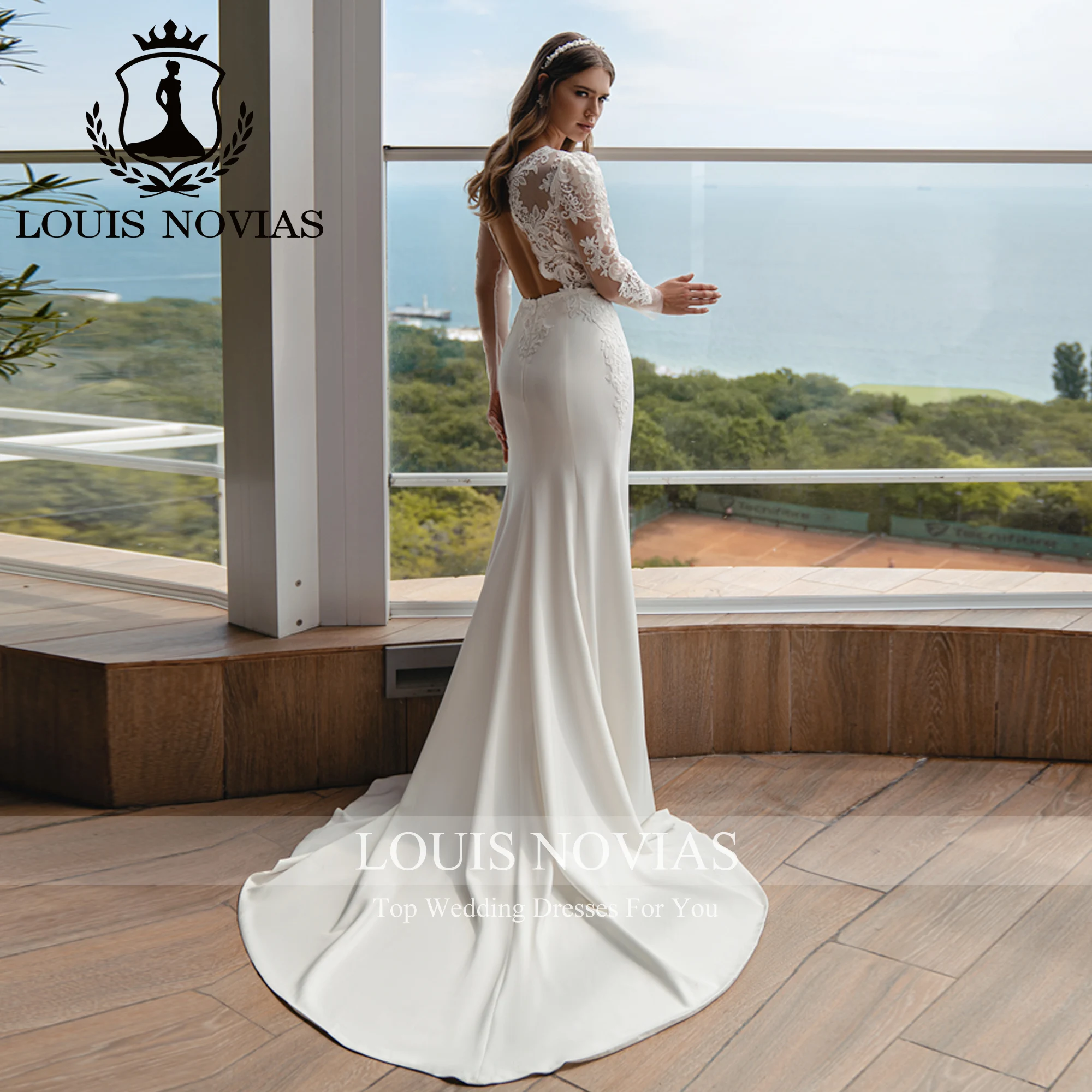 LOUIS NOVIAS 2 IN 1 Mermaid Wedding Dress Sexy SCOOP Embroidery Backless Detachable Train Satin Wedding Gown Vestidos De Novia