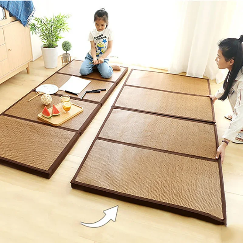 Foldable Rattan Mat, Comfortable Tatami Mattress, Yoga Sleeping Floor Mat, Foldable Tatami Flooring, 4.5cmThick Japanese Bedding