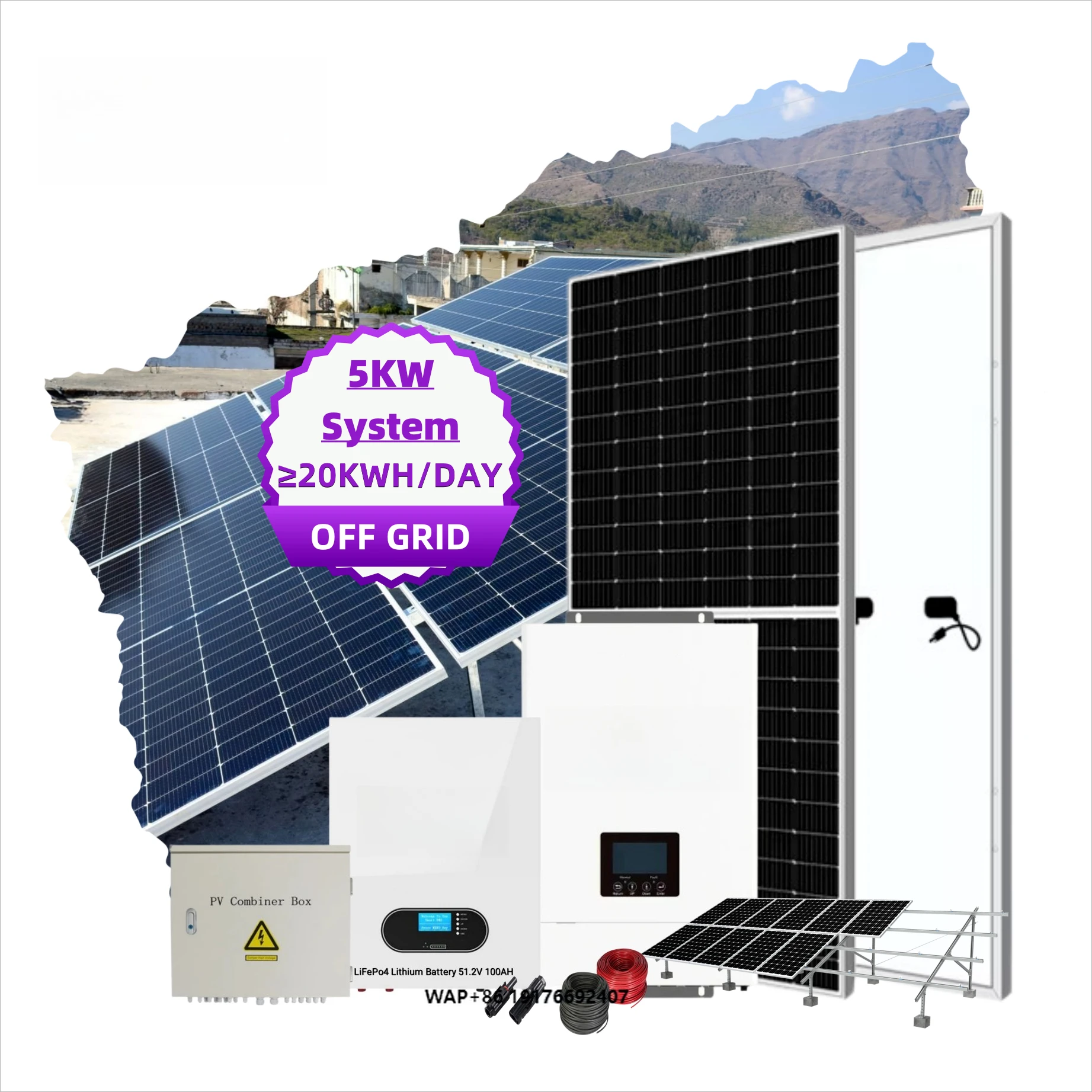 High Efficiency Solar System Solar Panels with Battery Inverter 5KW Complete Off Grid Solar Power Storage System