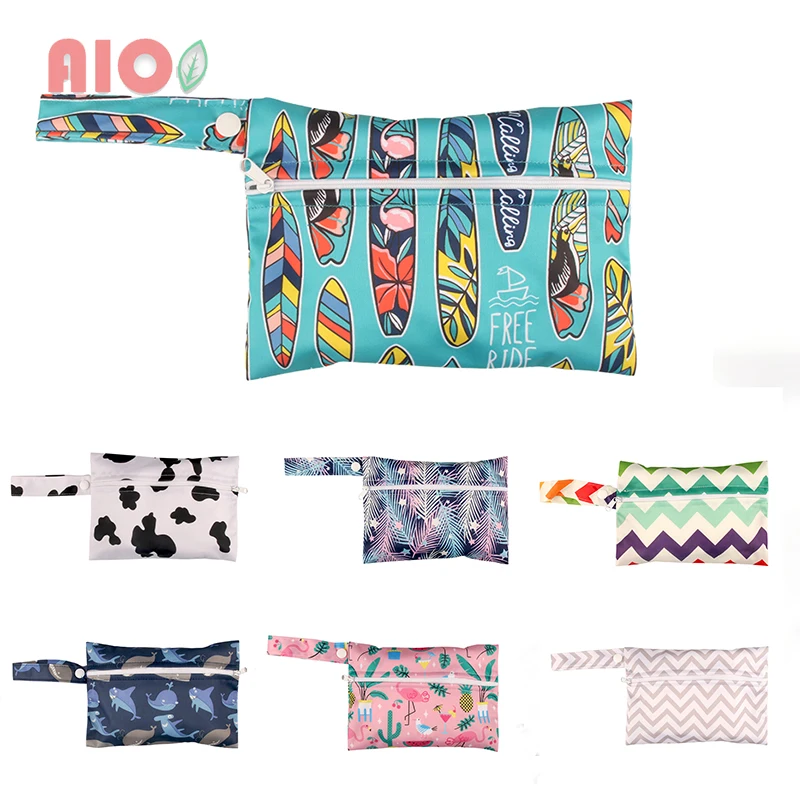 

AIO 14*20cm Multi-function Reusable Waterproof Fashion Prints Wet Dry Diaper Bag Single Pocket Cloth Handle Wetbags Wholesale