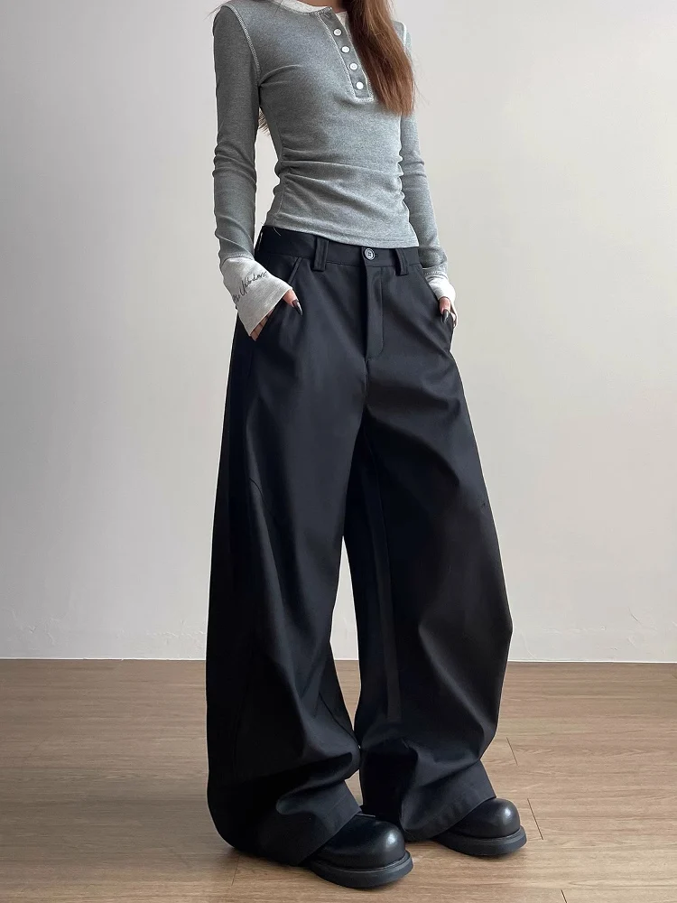 

Apocket American Style High Waist Pleated Wide Leg Pants Men Women Spring Autumn Vintage Loose Fit Straight Cut Trousers