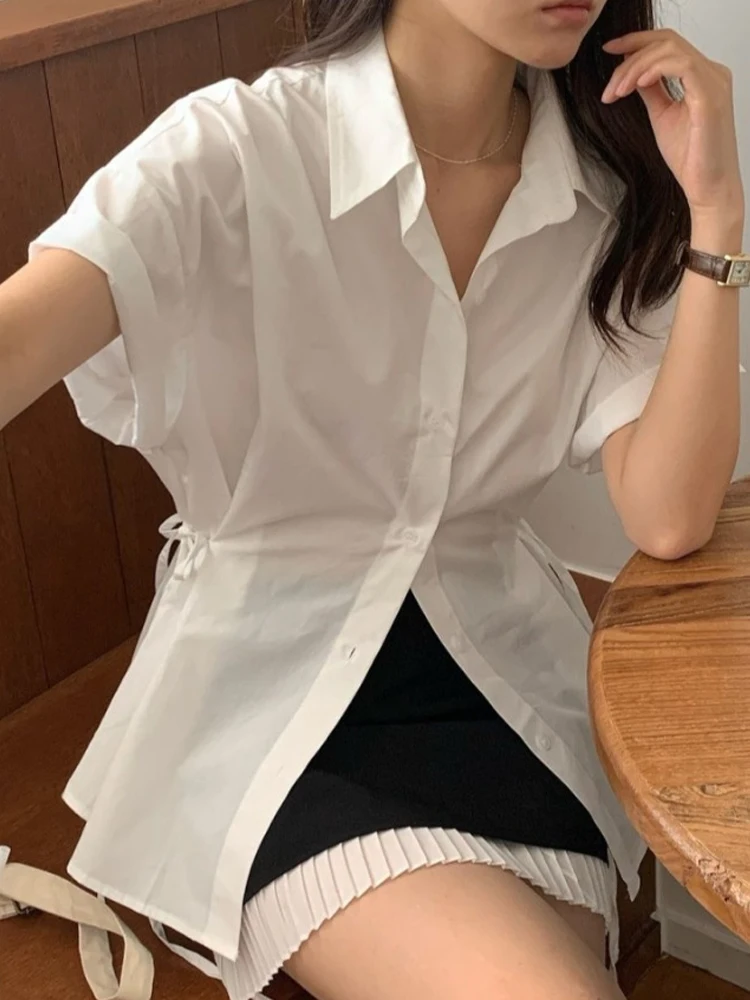 Estate da donna irt coreano Sle Versatile ingombrante in vita con cintura bianca irt Sensazione di fascia alta Trendy Top Pendolarismo Sle Allentato...