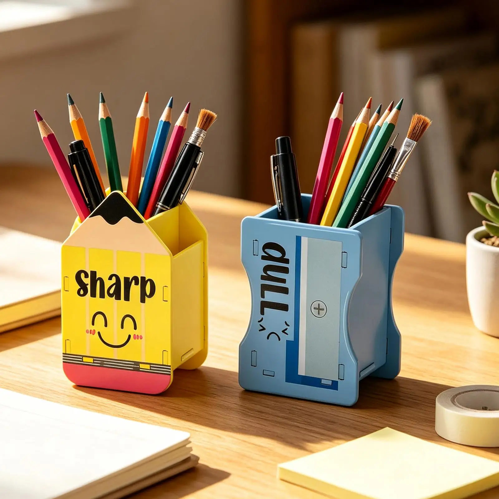 2Pcs Wooden Pencil Dispenser Cute Teacher Organizer Holder for Classroom School Office Library Hospital Studio Supplies