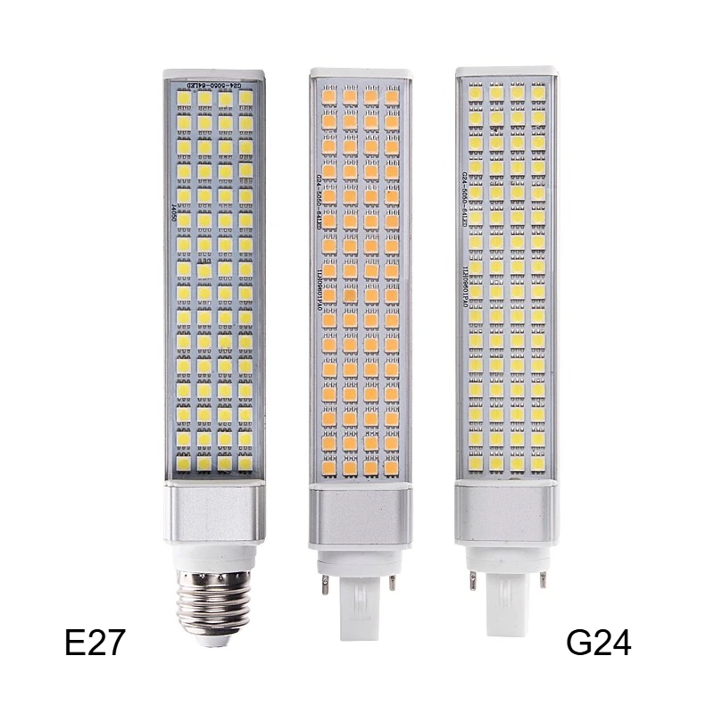 หลอดไฟ LED แบบข้าวโพด 2 ชิ้น G24 2 ขา 7W9W10W12W15W ขั้ว E27 85-265V ฝาครอบใส หมุนได้ ปลั๊กแบบหมุนได้ 2U PLC CFL หลอดไฟ LED ทดแทน