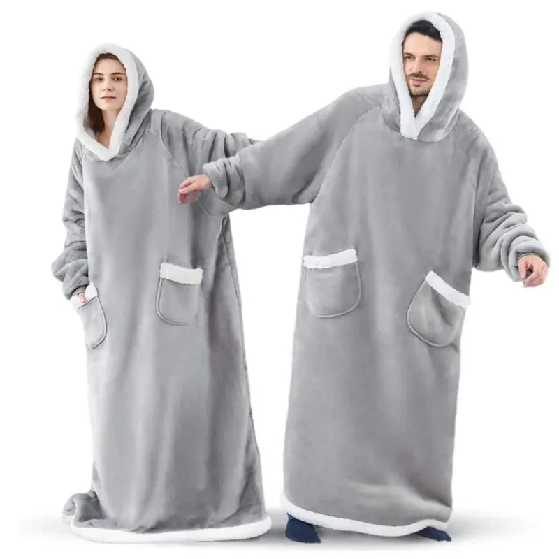 Cobertor de Flanela Super Longo 180cm com Mangas e Capuz para Inverno — foto 4