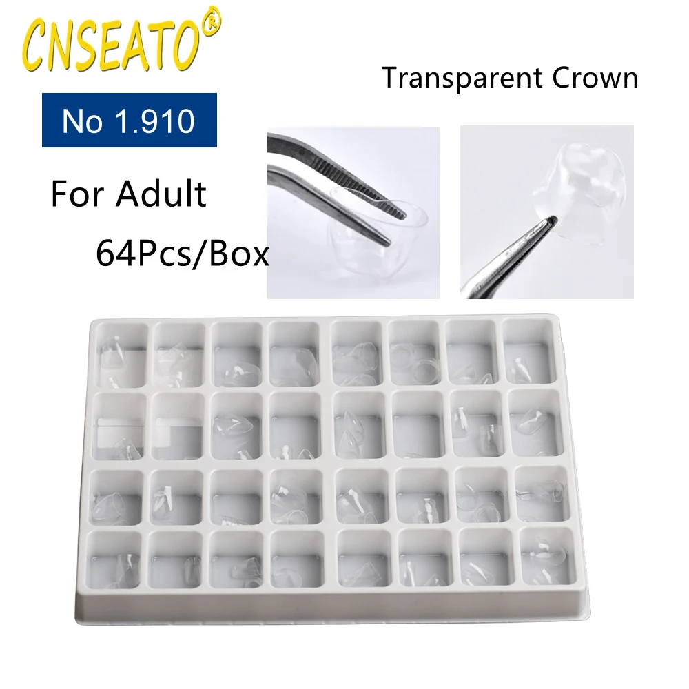 64Pc Dental Transparent Crowns Adult Anterior Posterior Teeth Whitening Matrix Dentistry Temporary Preformed Materials Kit 1.910