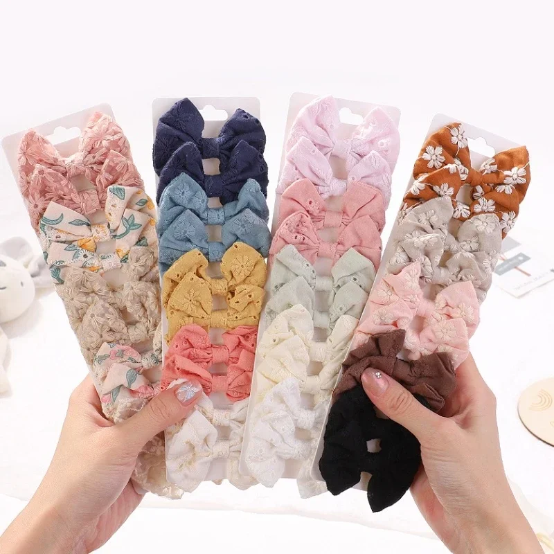 10 teile/satz Süße Blume Drucken Bowknot Haar Clips Nette Baumwolle Bögen Haarnadeln Barrettes Kopfbedeckungen für Baby Mädchen Kind Haar Zubehör