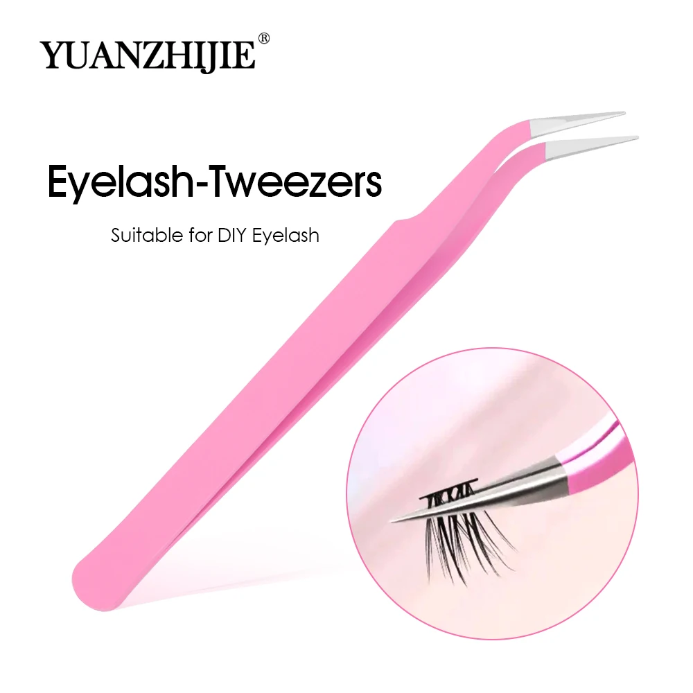 Heißer Verkauf Wasserdichte Premium Edelstahl Material Wimpern Make-Up Werkzeuge Rosa Farbe Hohe Präzision DIY Wimpern Pinzette auf Lager