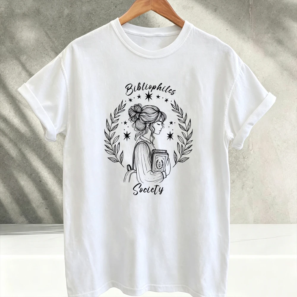 Bibliophile Society T-Shirt Literary Reader Gift  T Shirt Women Graphic T Shirts Y2k Top Oversized T Shirt Cotton Short Sleeve