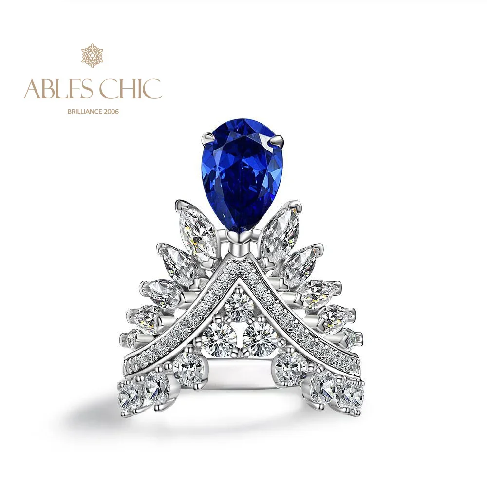 

Ables Chic Solid Silver Premium Lab Sapphire Pear Cut Crown Engagement Ring Craftsmanship Wedding Rings S2R1S2R1532