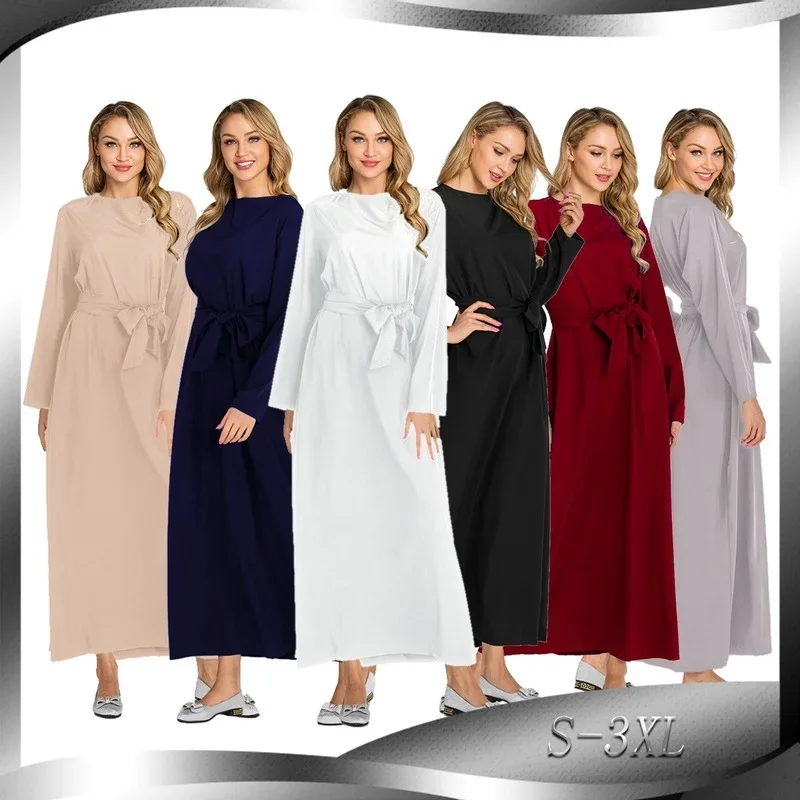 2025 Nuovo Eid Femme Abiti Donna Abaya Dubai Turchia Tinta unita Ropa Mujer Envio Gratis Abbigliamento musulmano Robe Musulman Vetement