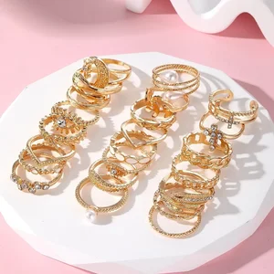 Bir dizi Yüzük, İnciler, Boho, Kadınlar için, Çok Yönlülük, Günlük Takılar, Yüzükler, Moda, Göz, Parmak, Yaprak, Tatiller, Festivaller için Hediyeler, 22 adet / takım 6 Büyük satış perolas o-ring, no. 5