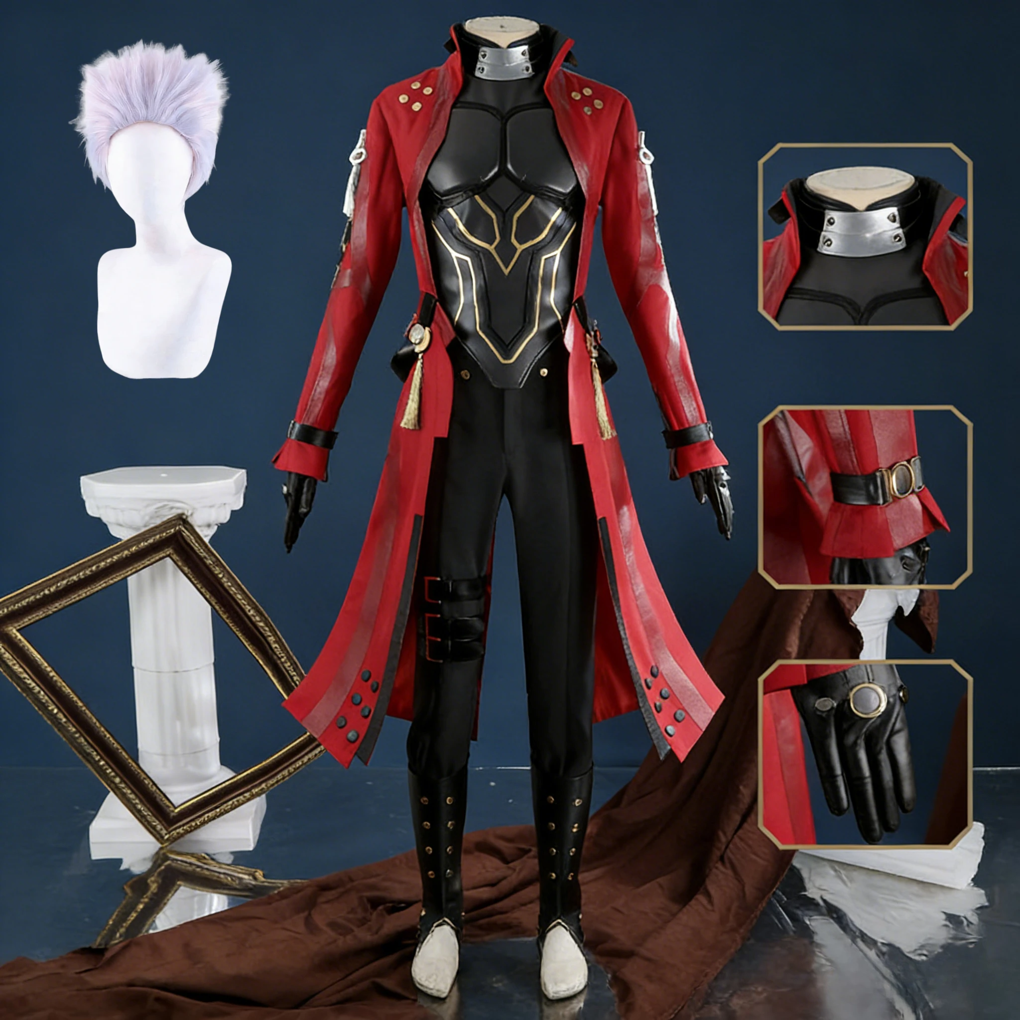 

Archer Honkai：Star Rail Game Anime Fate Stay Night Cosplay Costume White Wig Red Coat Black Pant Man Clothes Halloween