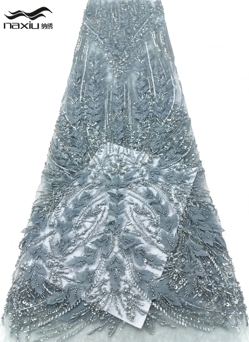 

Madison Luxury 3D Flower Lace Fabric African Beads Lace High Quality 5 Yards Handmade Sequins Fabric for Evening Party Dress