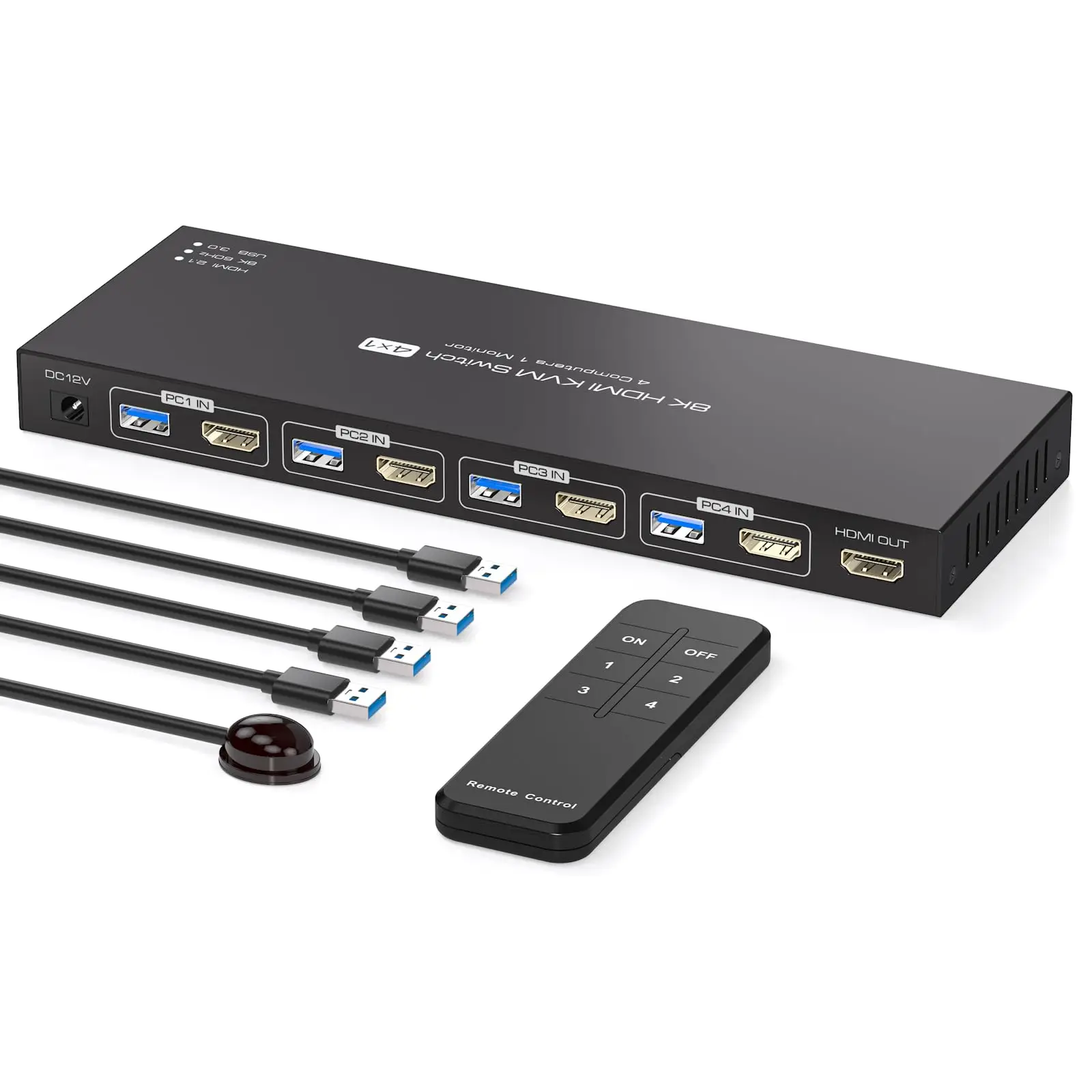 

USB 3.0 KVM Switch 4 Computers 1 Monitor 8K@60Hz 4K@120Hz HDMI KVM Switches for 4 Computers Share 1 Monitor and 4 USB 3.0 Device