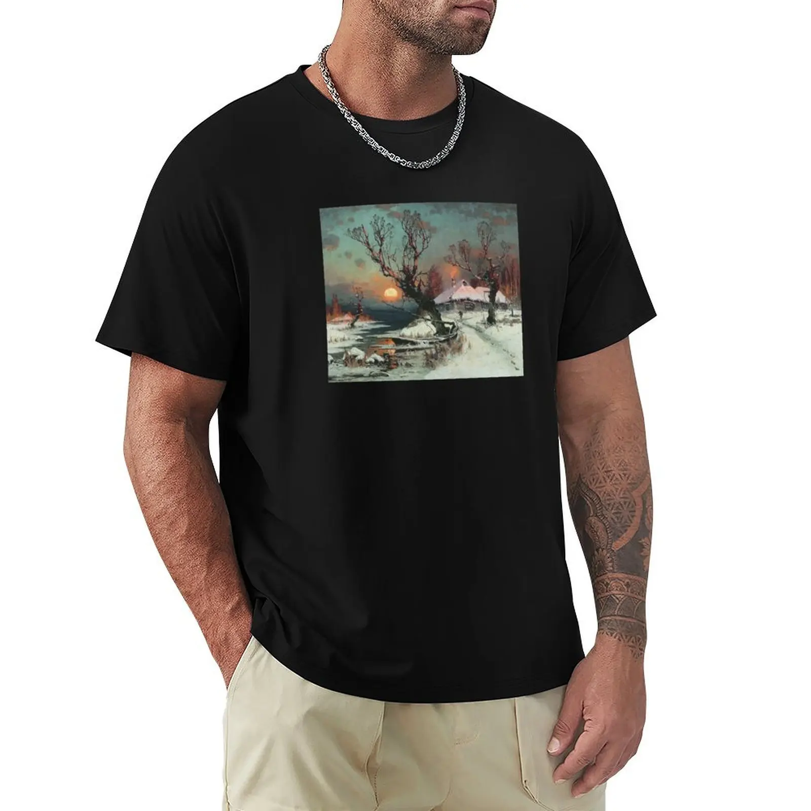 Winter scenery - Sunset in winter by Julius von Klever T-Shirt customs design your own oversizeds summer top Men's clothing